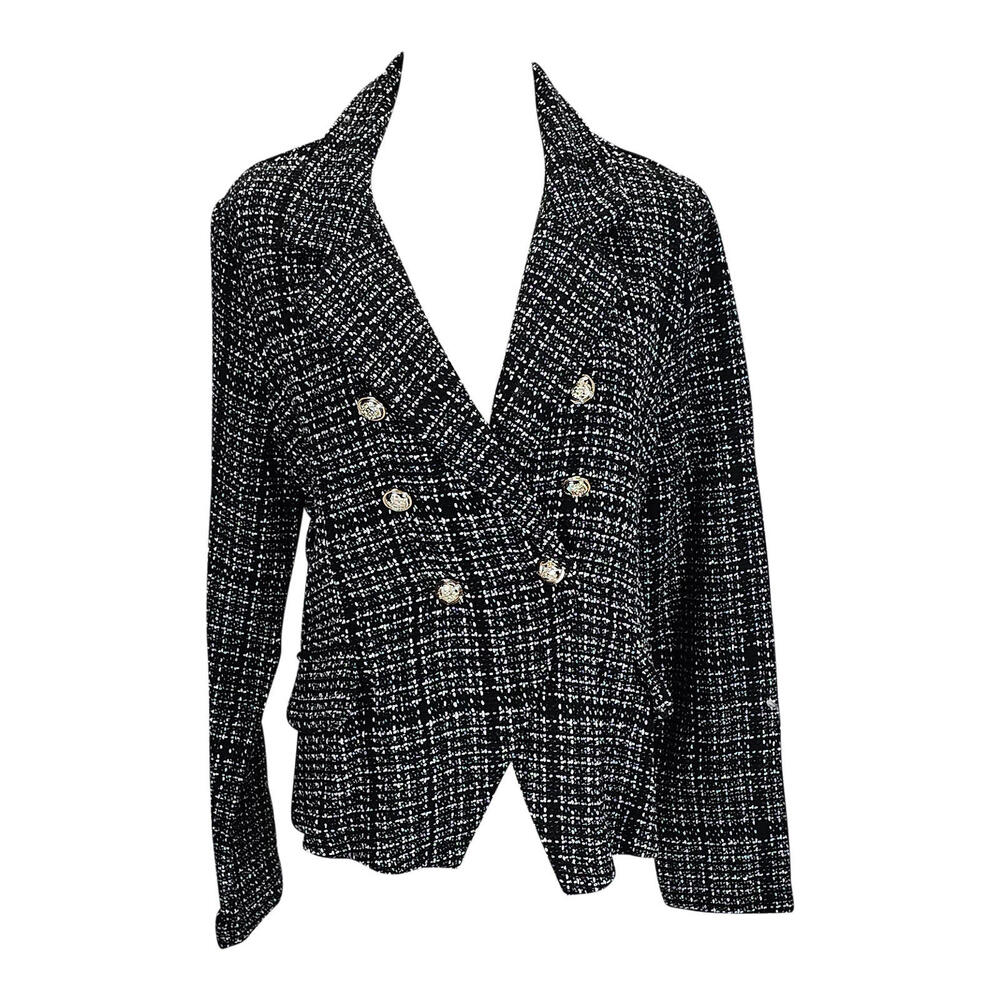 Sjein Chic Black and White Tweed Women's Blazer with Statement Buttons/L